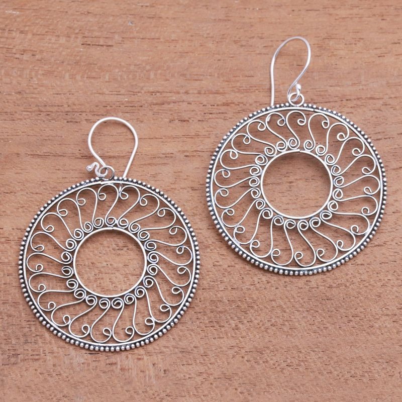 Ethnic Style Filigree Round Drop Earrings for Women